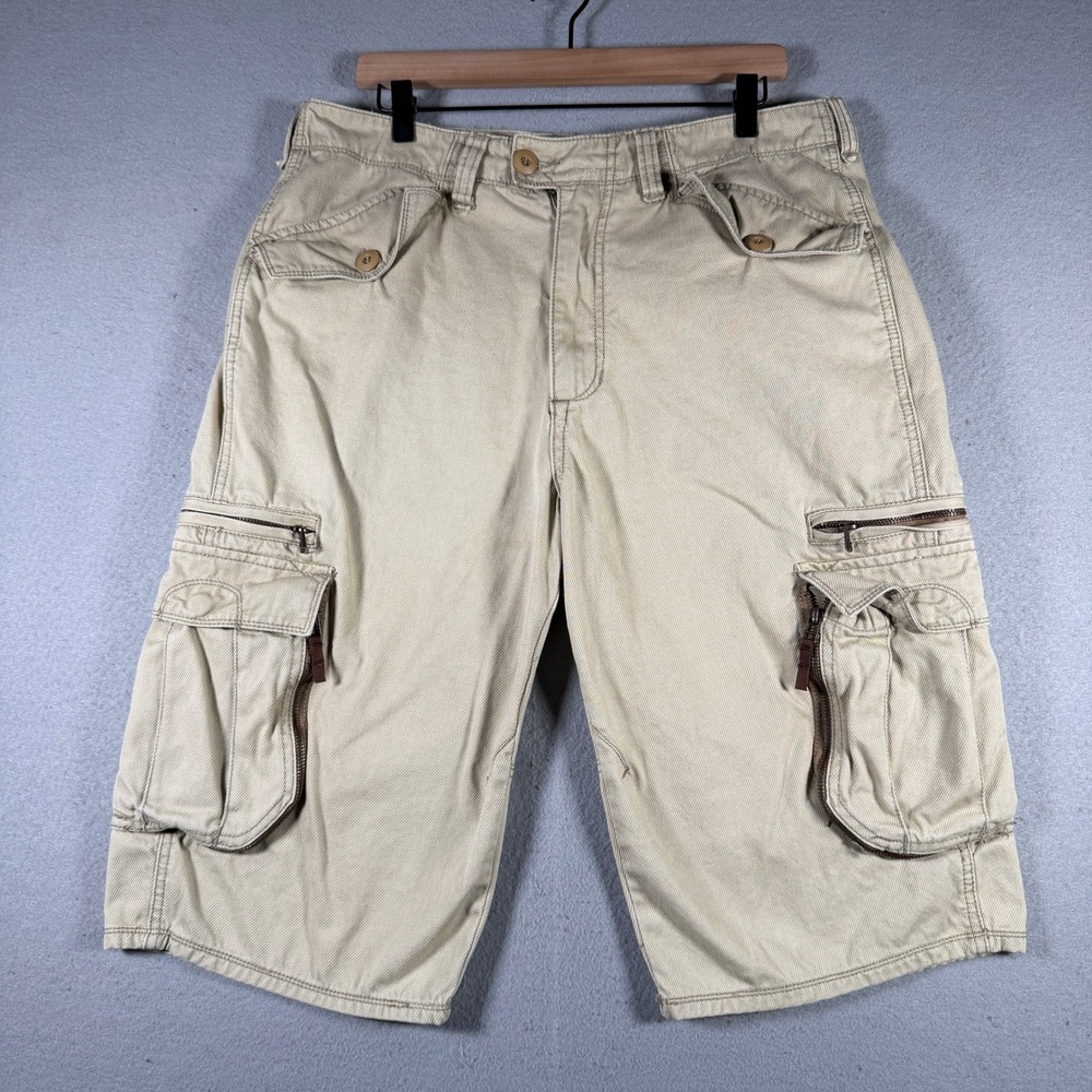 Sean John Mens Tan Khaki Cotton Cargo Shorts Relaxed Fit‎ Size 34 (Fits 36)